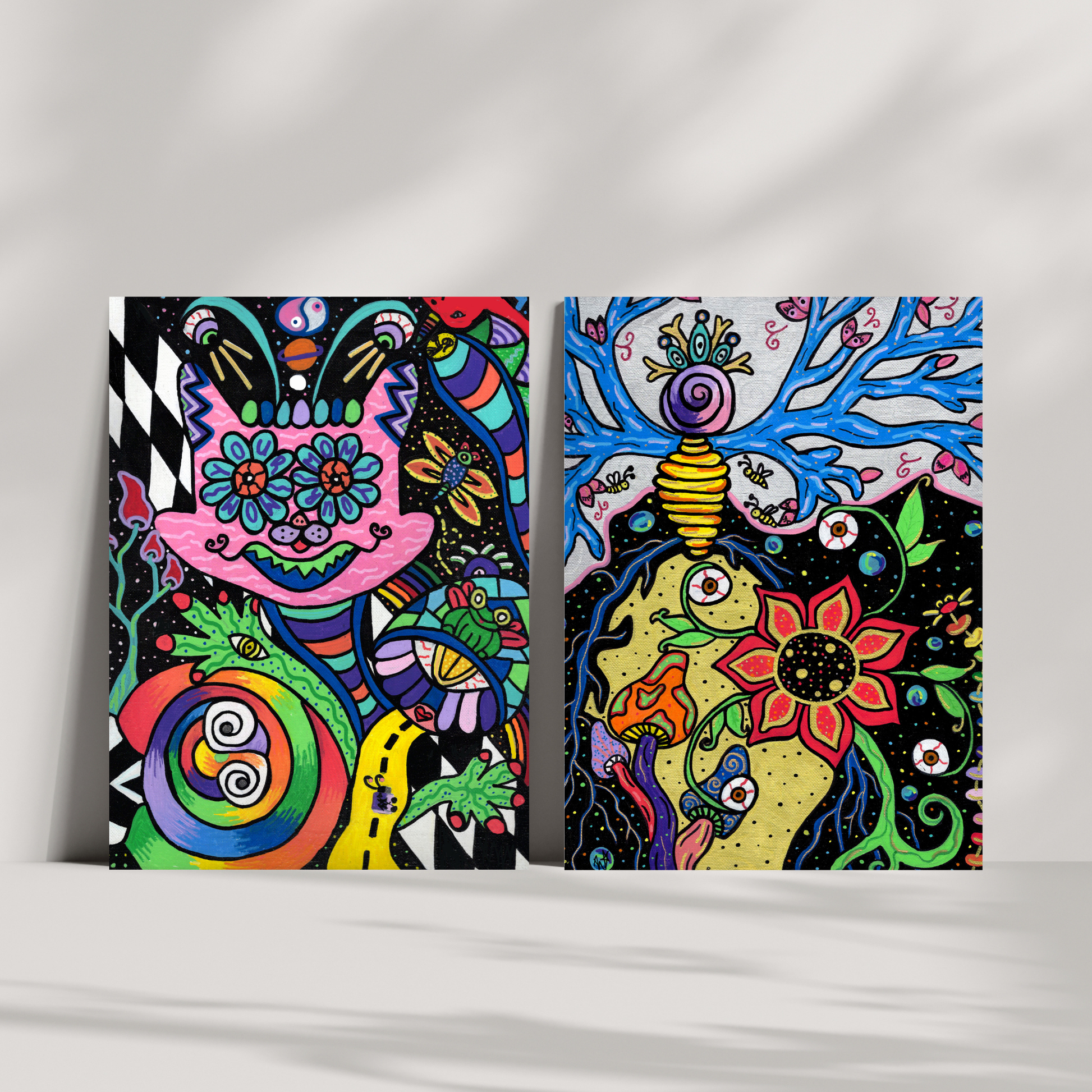 Your Mom Fine Art Print - Cat-like Jack-in-the-Box with Colorful Doodles - Doobie Duo