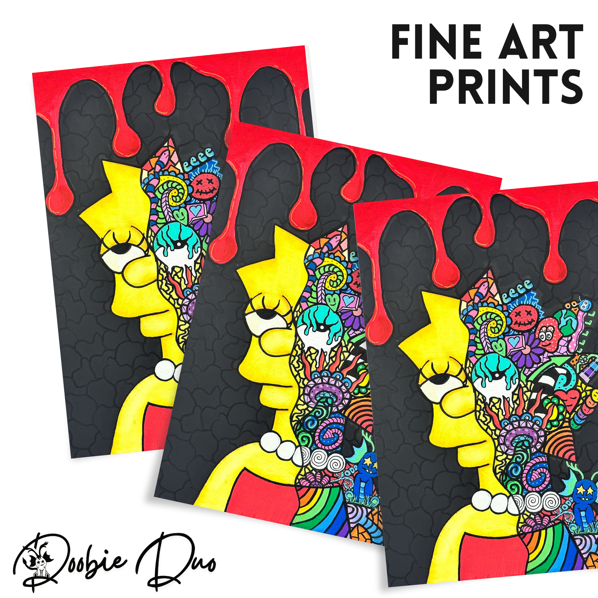 Lisa Fine Art Print, featuring half her face normal, the other half a vibrant collage of doodles by doobie duo