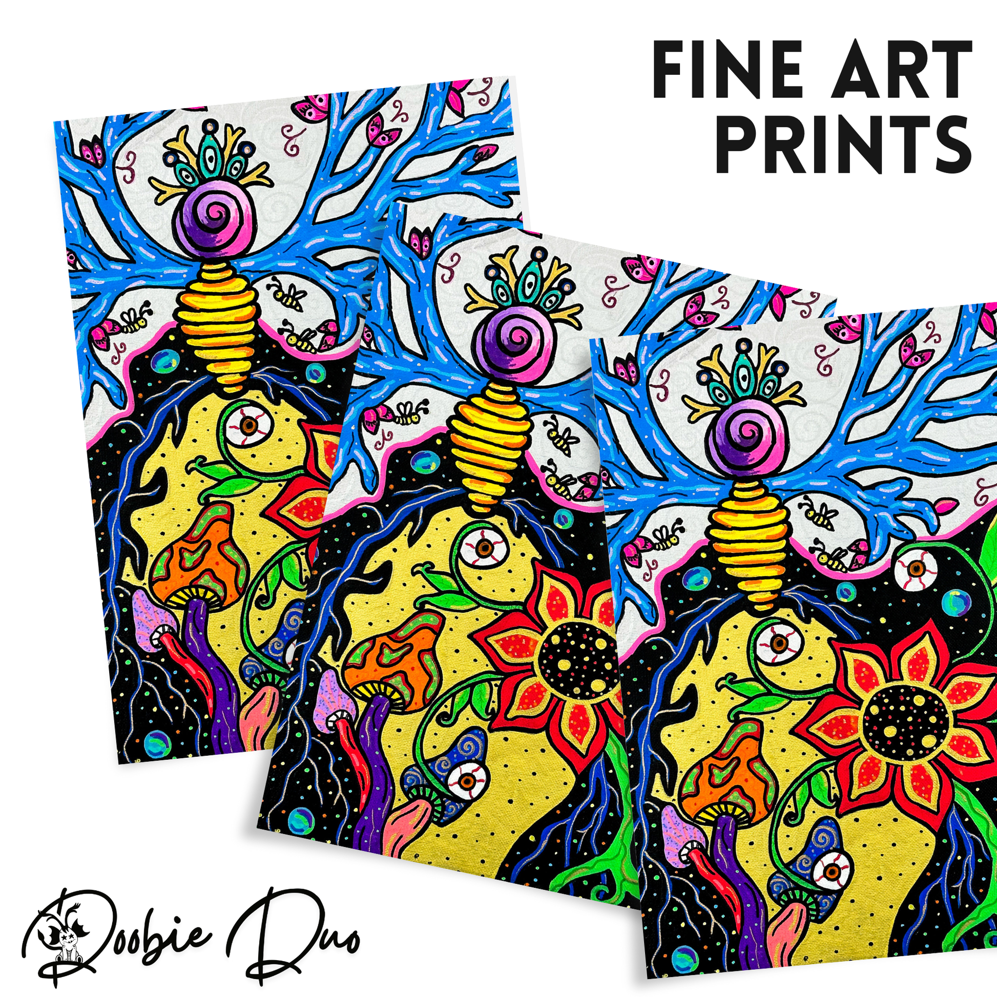 Mother Fine Art Print - Tree, Beehive, Flowers, and Mushroom - Doobie Duo