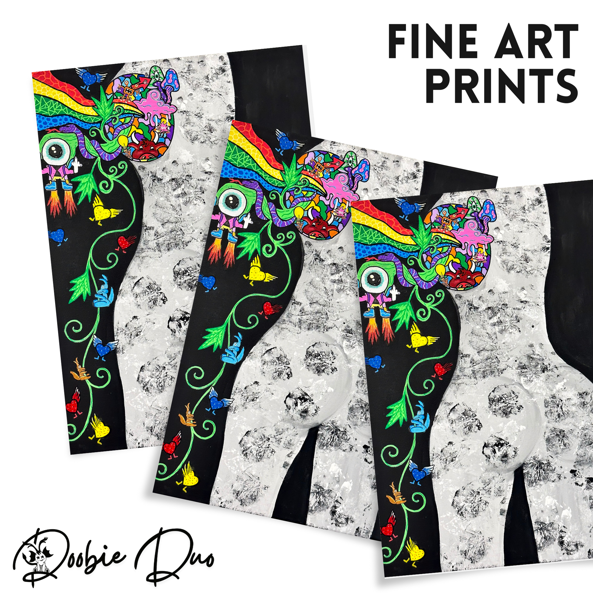 The Light Within Fine Art Print - Black and White Silhouette of a Woman with a Burst of Color and Doodles - Doobie Duo