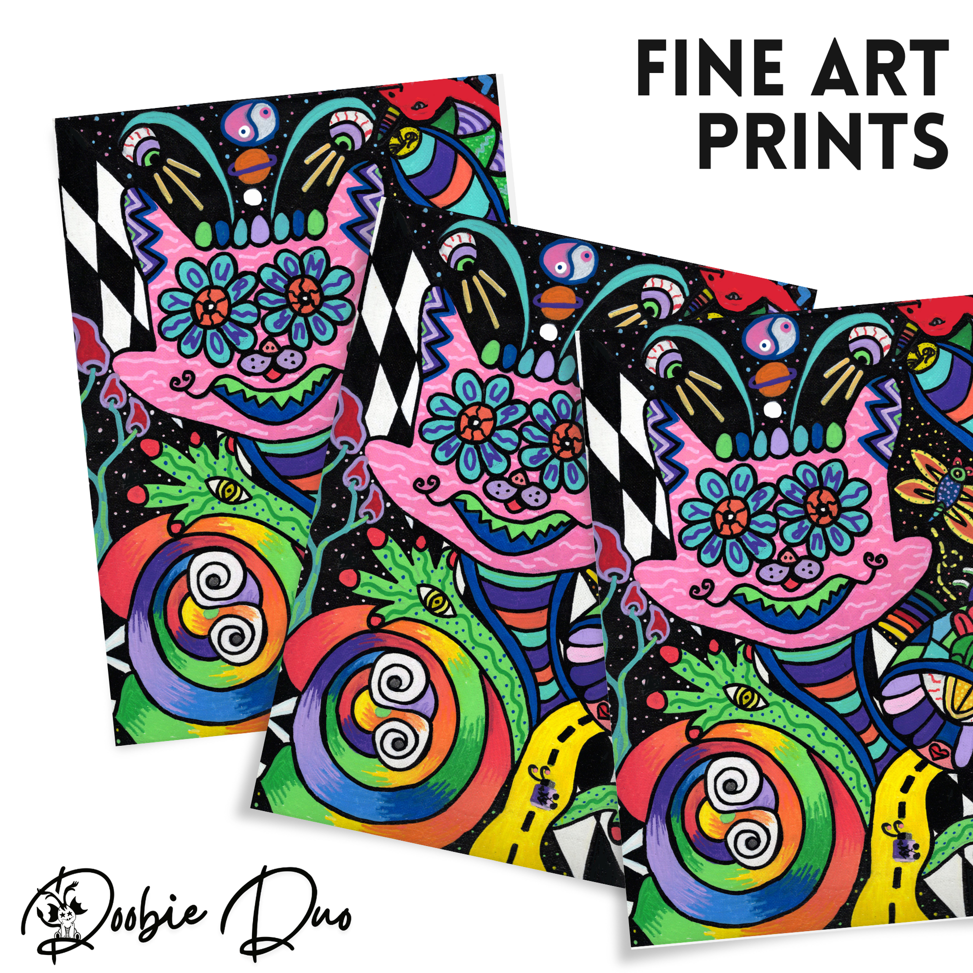 Your Mom Fine Art Print - Cat-like Jack-in-the-Box with Colorful Doodles - Doobie Duo