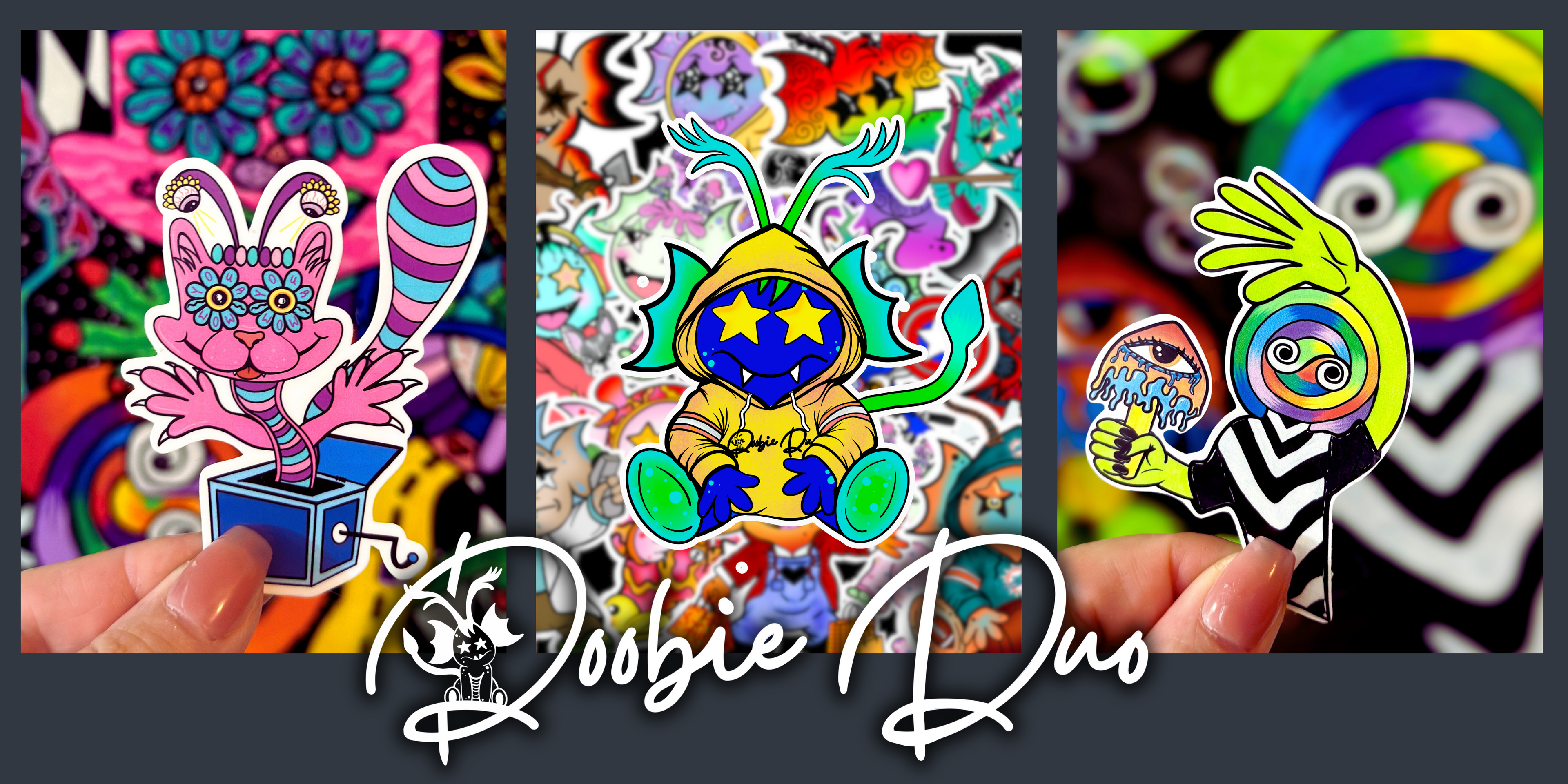 About us banner show casting doobie duo stickers
