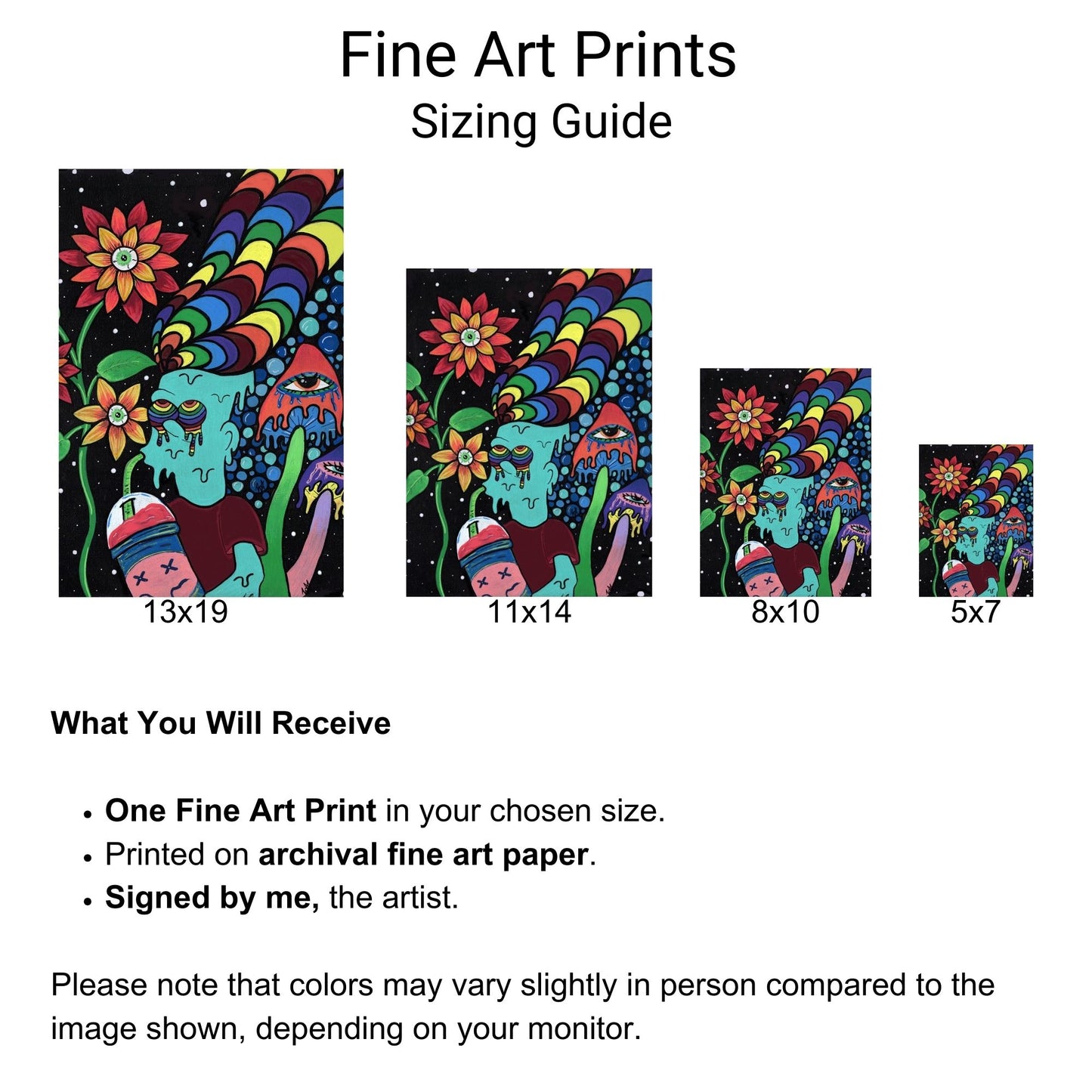 Bart Fine Art Print - Rainbow Dreads, Drinking a Slurpee, Night Sky, Eyeball Sunflowers, and Trippy Mushrooms - Doobie Duo