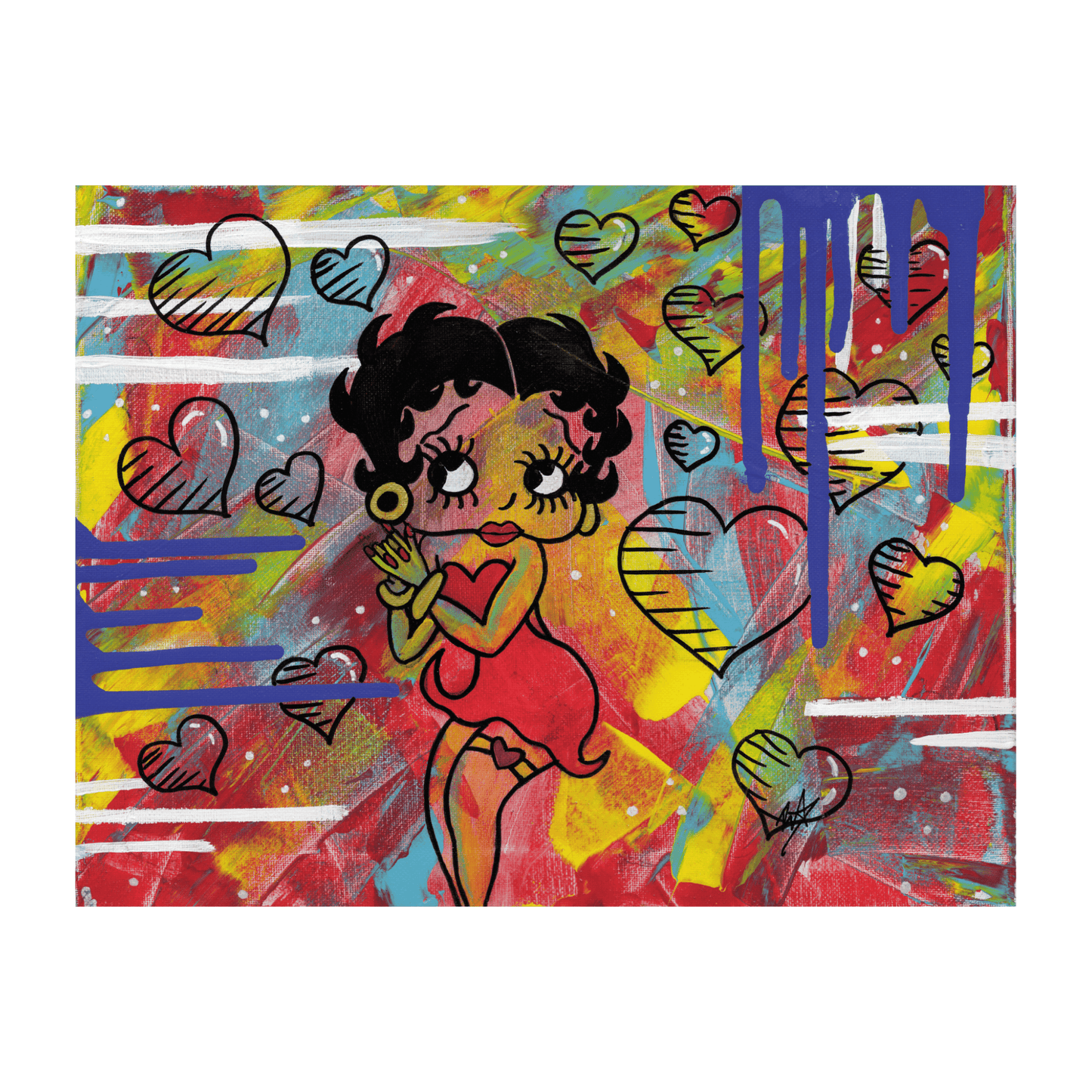 Betty Boob Fine Art Print - Red, Yellow, Purple with Hearts (Abstract) - Doobie Duo