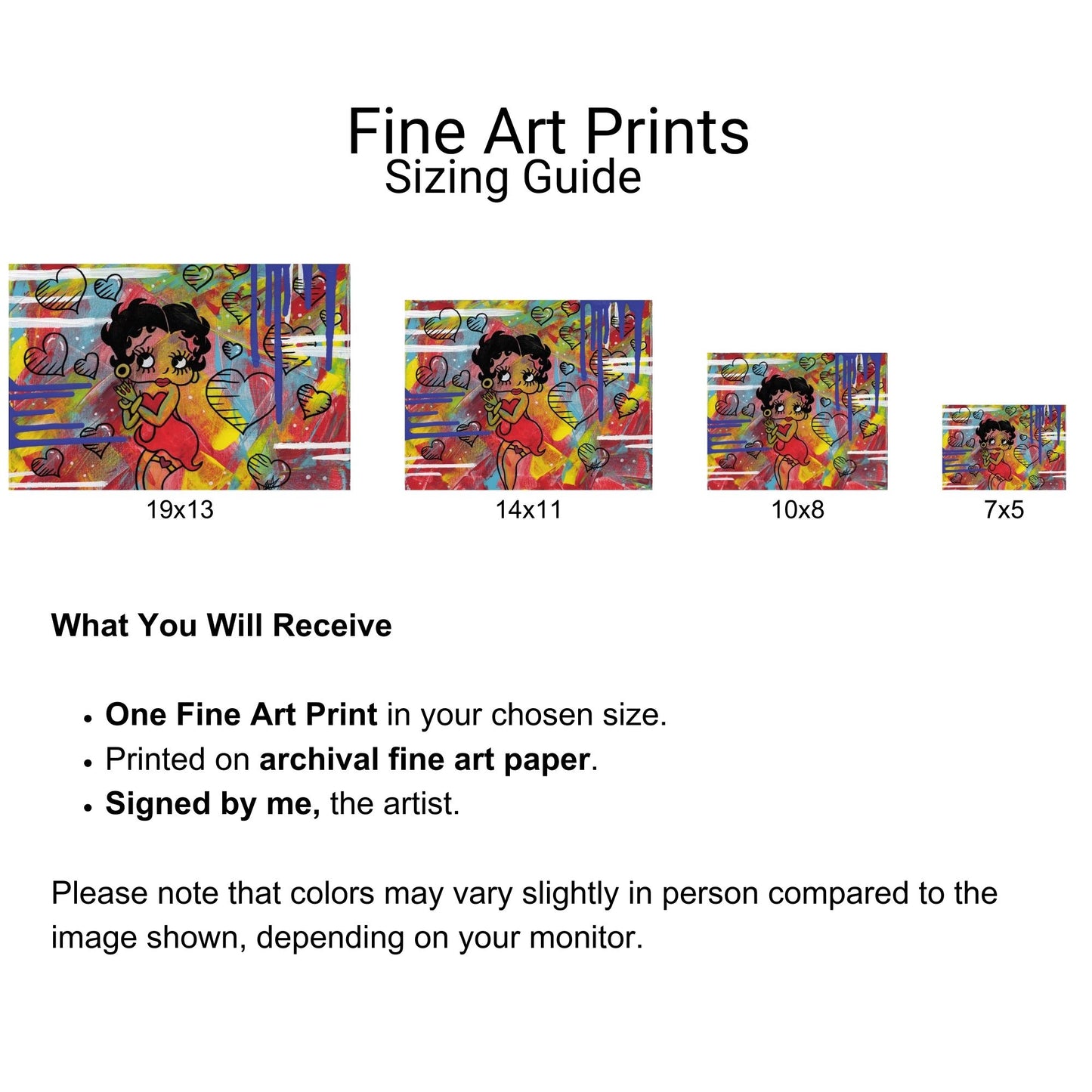 Betty Boob Fine Art Print - Red, Yellow, Purple with Hearts (Abstract) - Doobie Duo