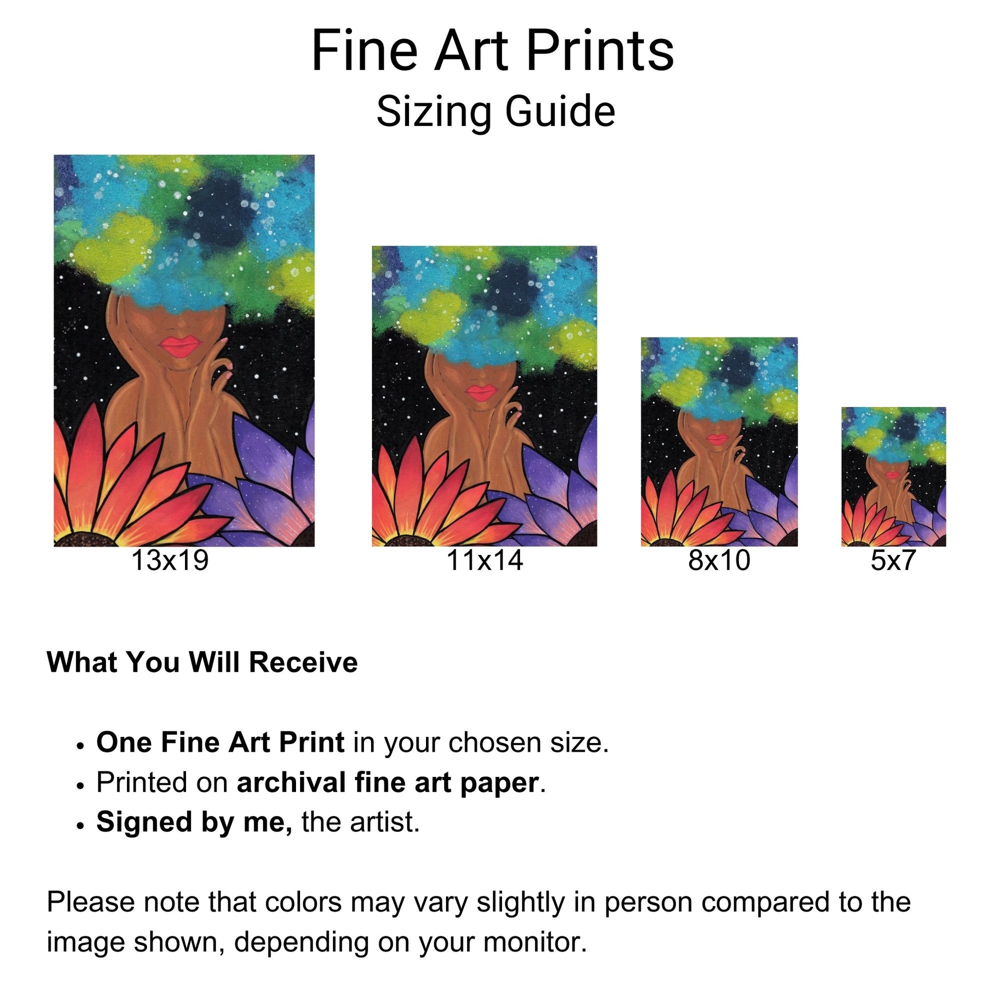 Blue Magic Fine Art Print - Red-Orange Fro, Green and Blue Flowers, Night Sky - Doobie Duo
