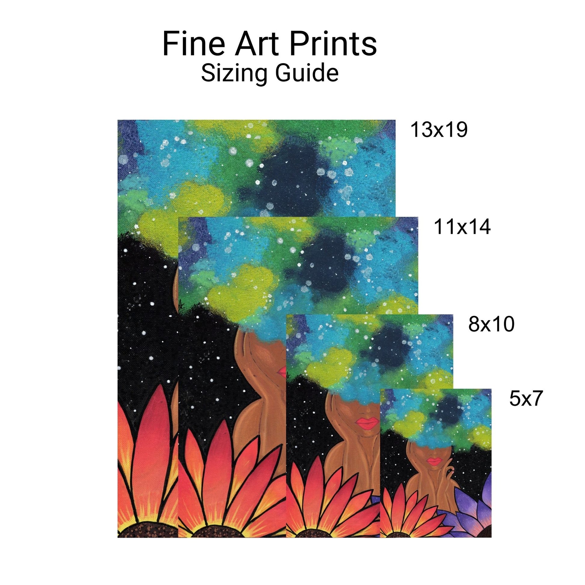Blue Magic Fine Art Print - Red-Orange Fro, Green and Blue Flowers, Night Sky - Doobie Duo