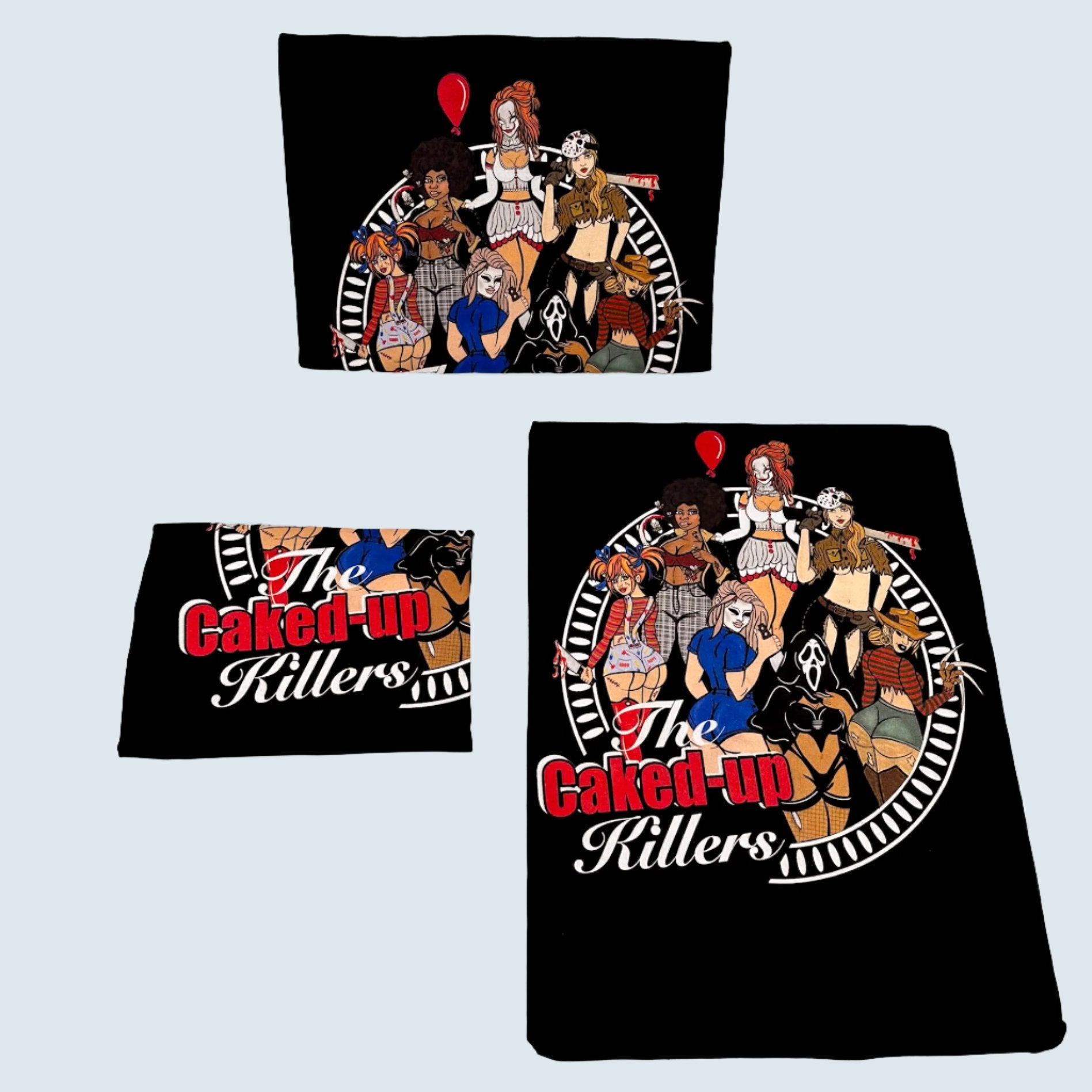 Caked Up Killers Limited Edition Cotton Black T-Shirts with Original Art DTG Prints - Doobie Duo