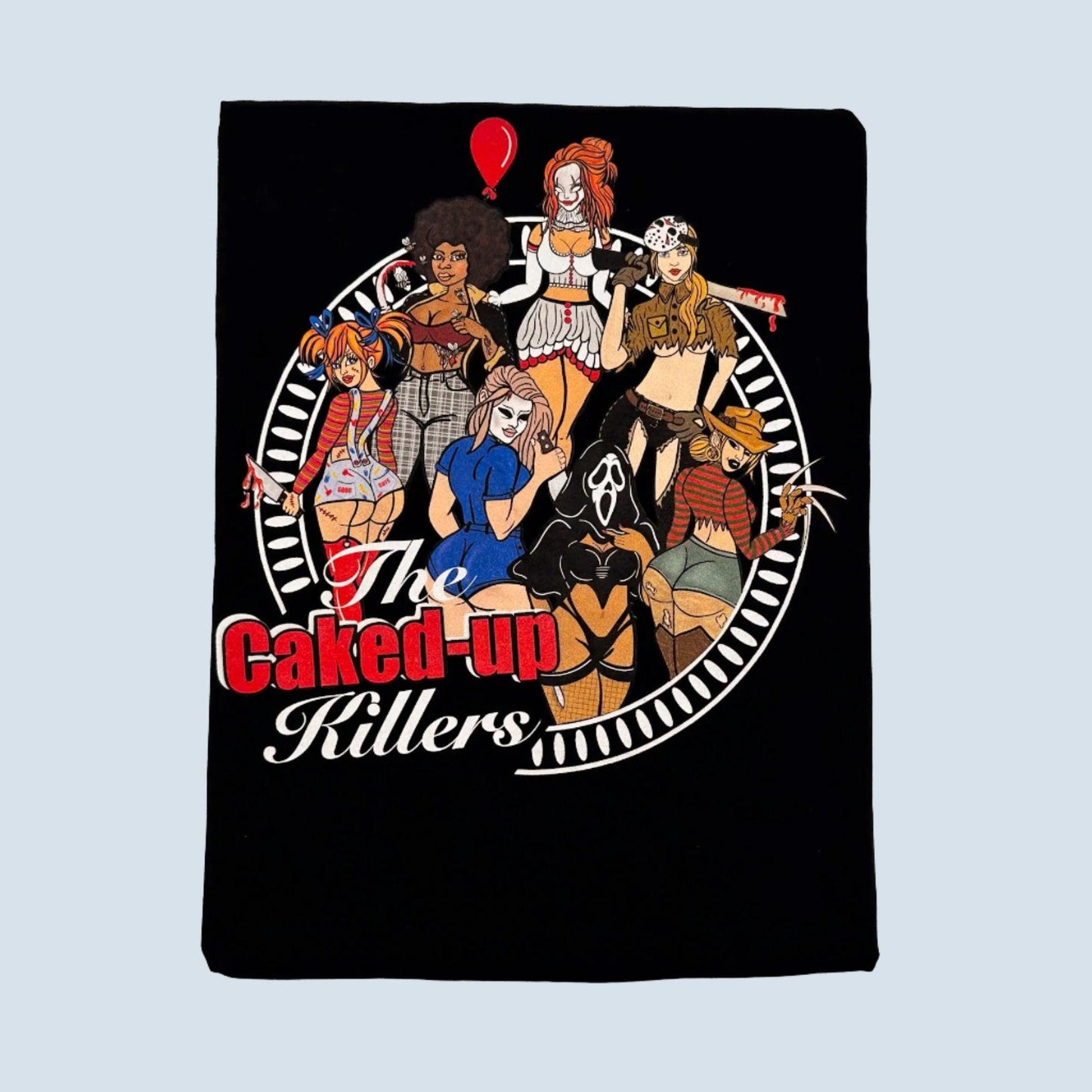 Caked Up Killers Limited Edition Cotton Black T-Shirts with Original Art DTG Prints - Doobie Duo