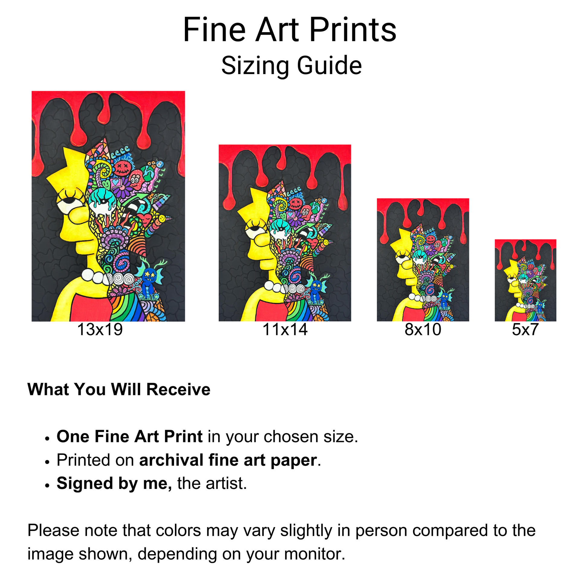 Lisa Fine Art Print, featuring half her face normal, the other half a vibrant collage of doodles by doobie duo