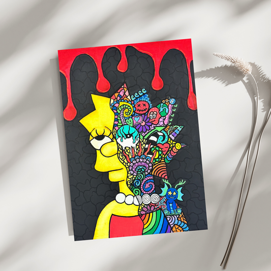 Lisa Fine Art Print, featuring half her face normal, the other half a vibrant collage of doodles by doobie duo