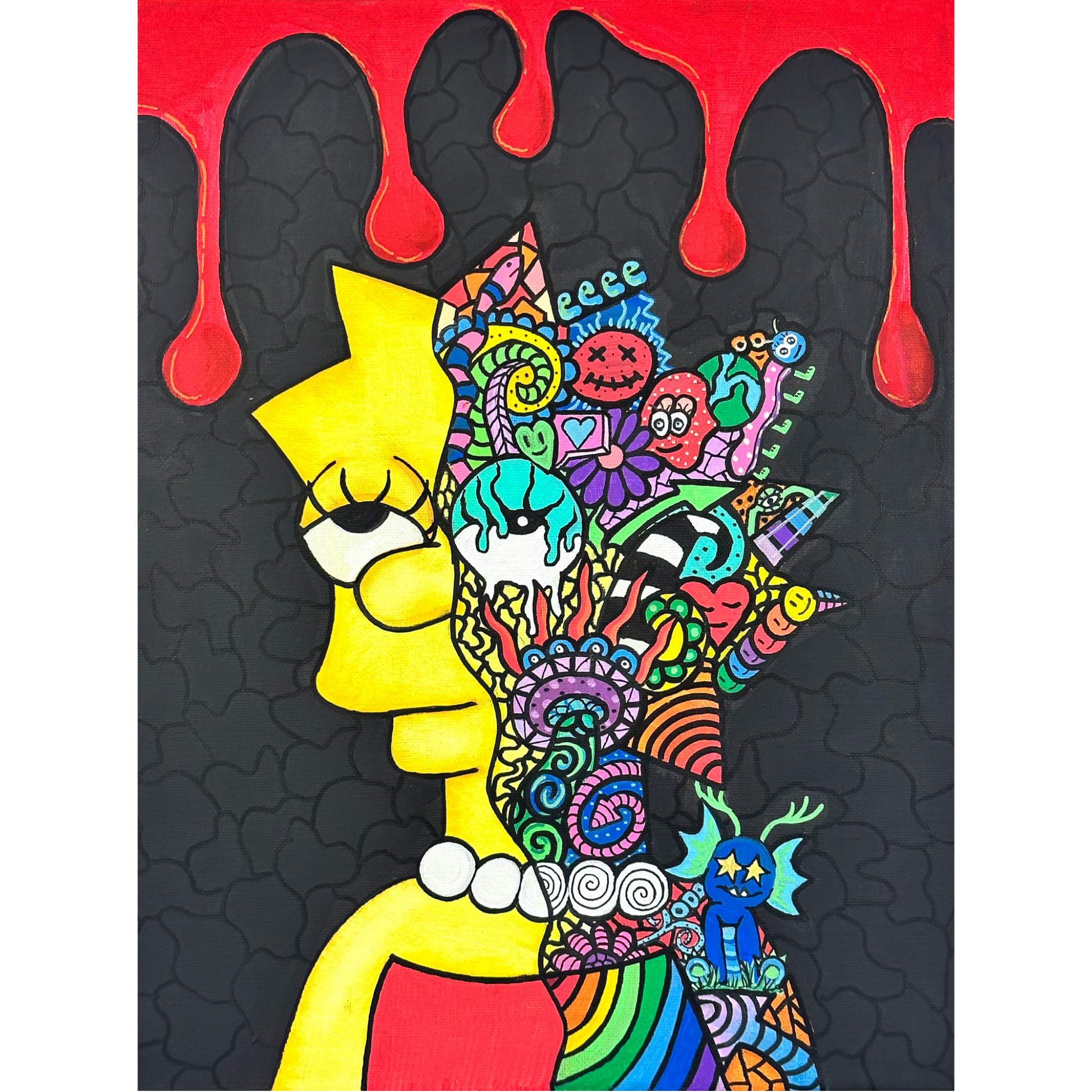Lisa Fine Art Print, featuring half her face normal, the other half a vibrant collage of doodles by doobie duo
