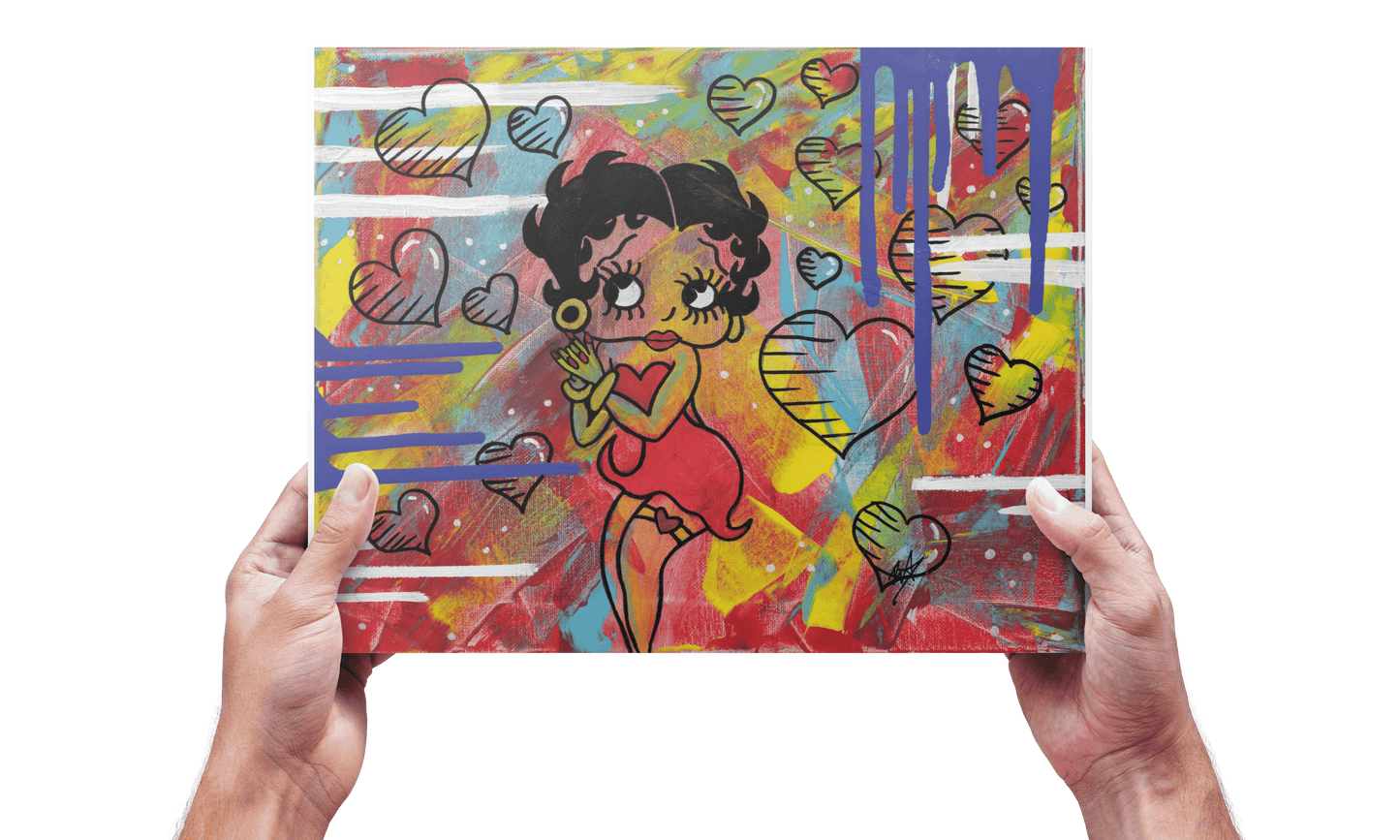 Betty Boob Fine Art Print - Red, Yellow, Purple with Hearts (Abstract) - Doobie Duo