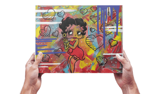 Betty Boob Fine Art Print - Red, Yellow, Purple with Hearts (Abstract) - Doobie Duo