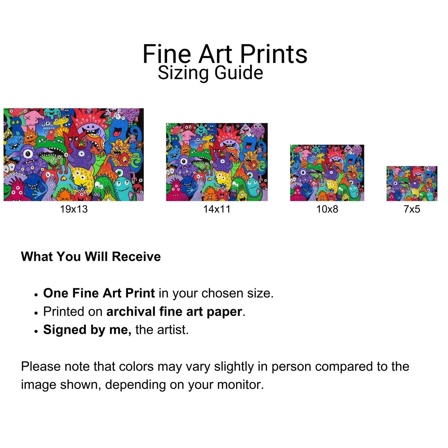 Monster Mania Fine Art Print - Colorful and Playful Collage of Monsters - Doobie Duo