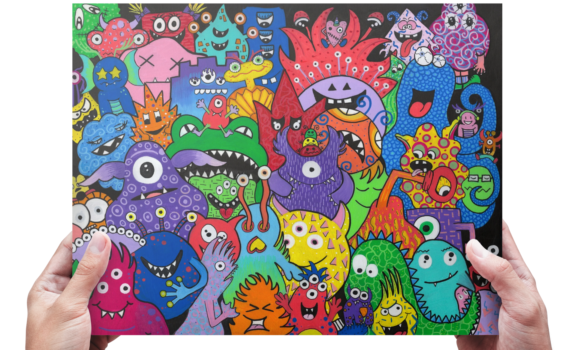 Monster Mania Fine Art Print - Colorful and Playful Collage of Monsters - Doobie Duo