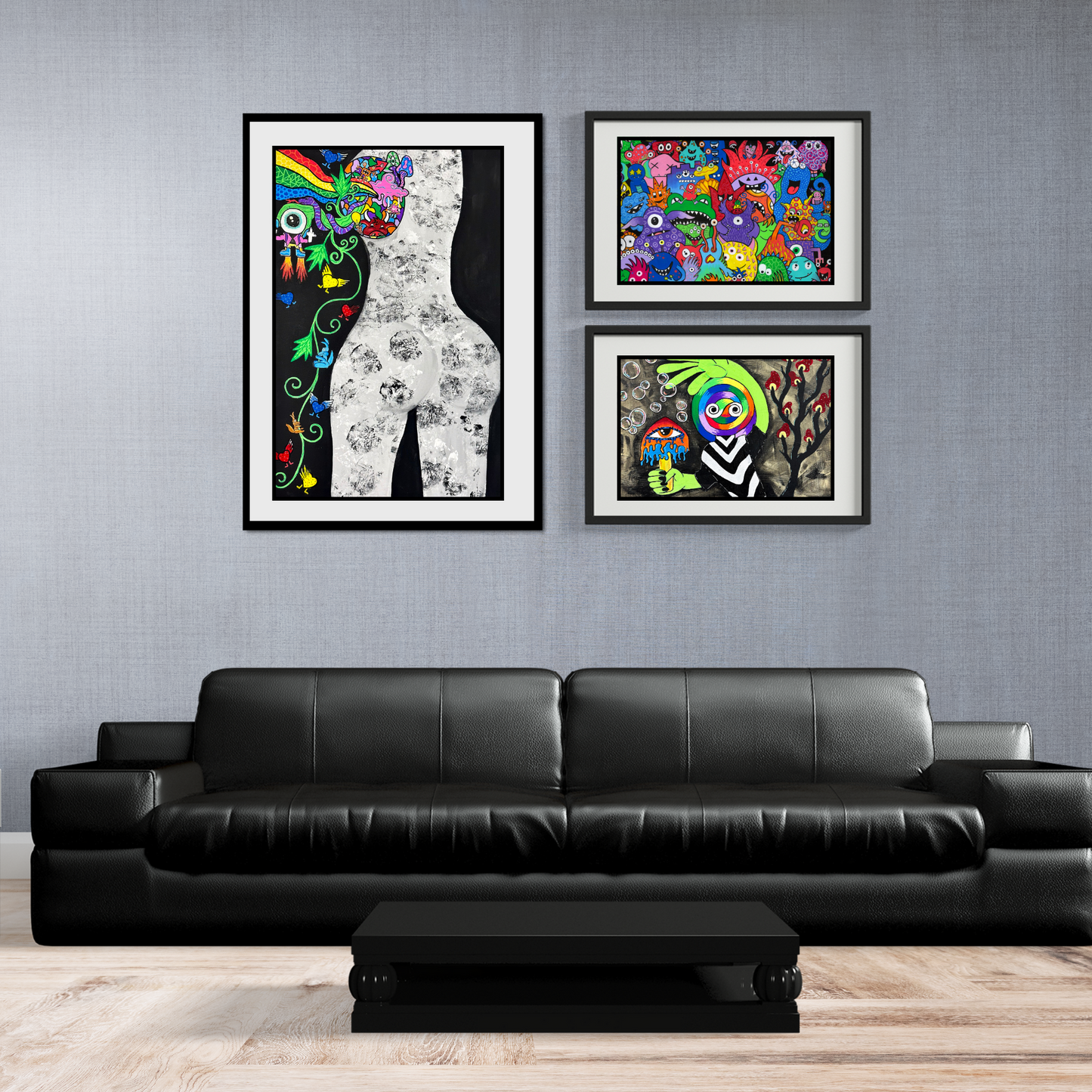 Monster Mania Fine Art Prints! This delightful piece features a colorful collage of quirky monsters, each showcasing its own unique personality