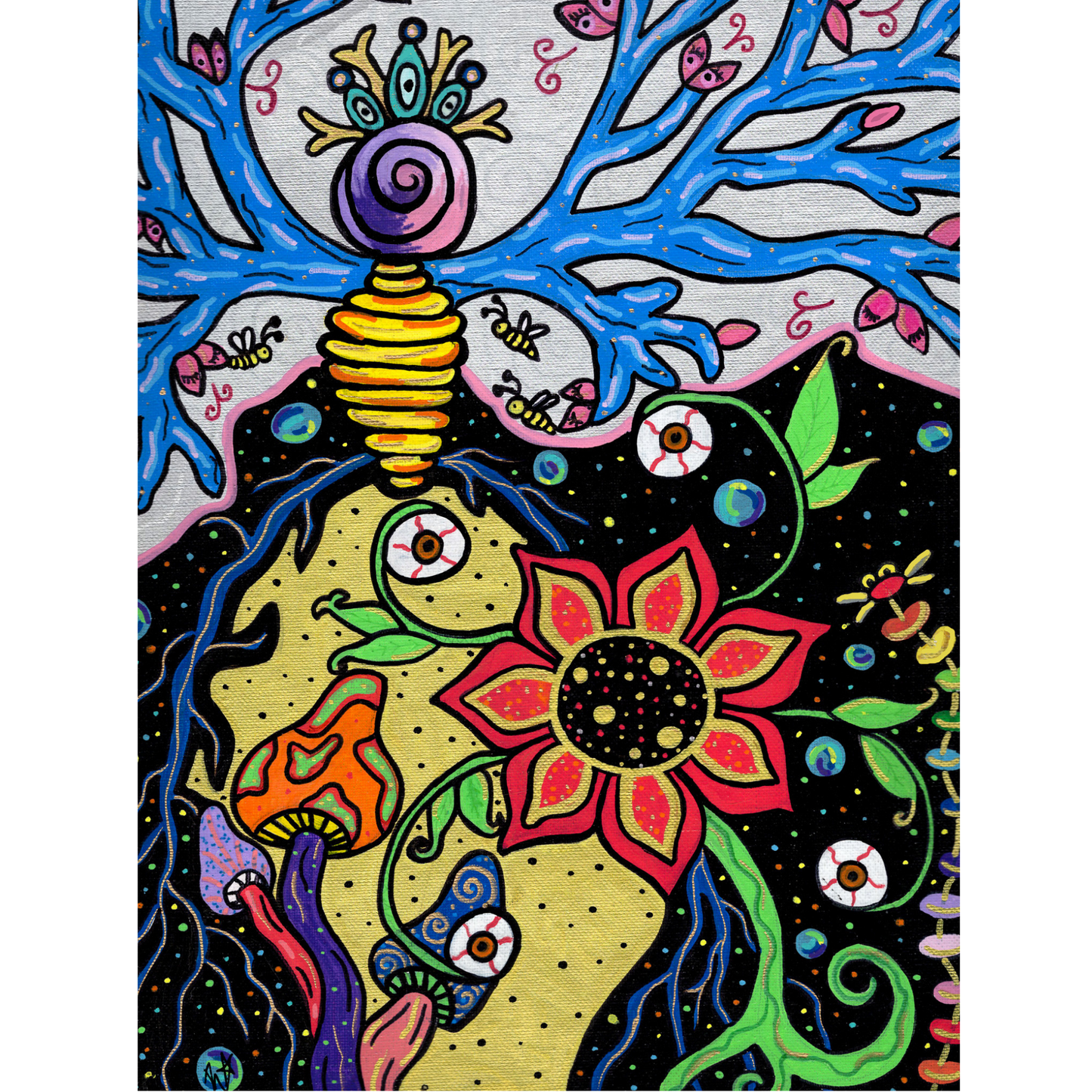 Mother Fine Art Print - Tree, Beehive, Flowers, and Mushroom - Doobie Duo