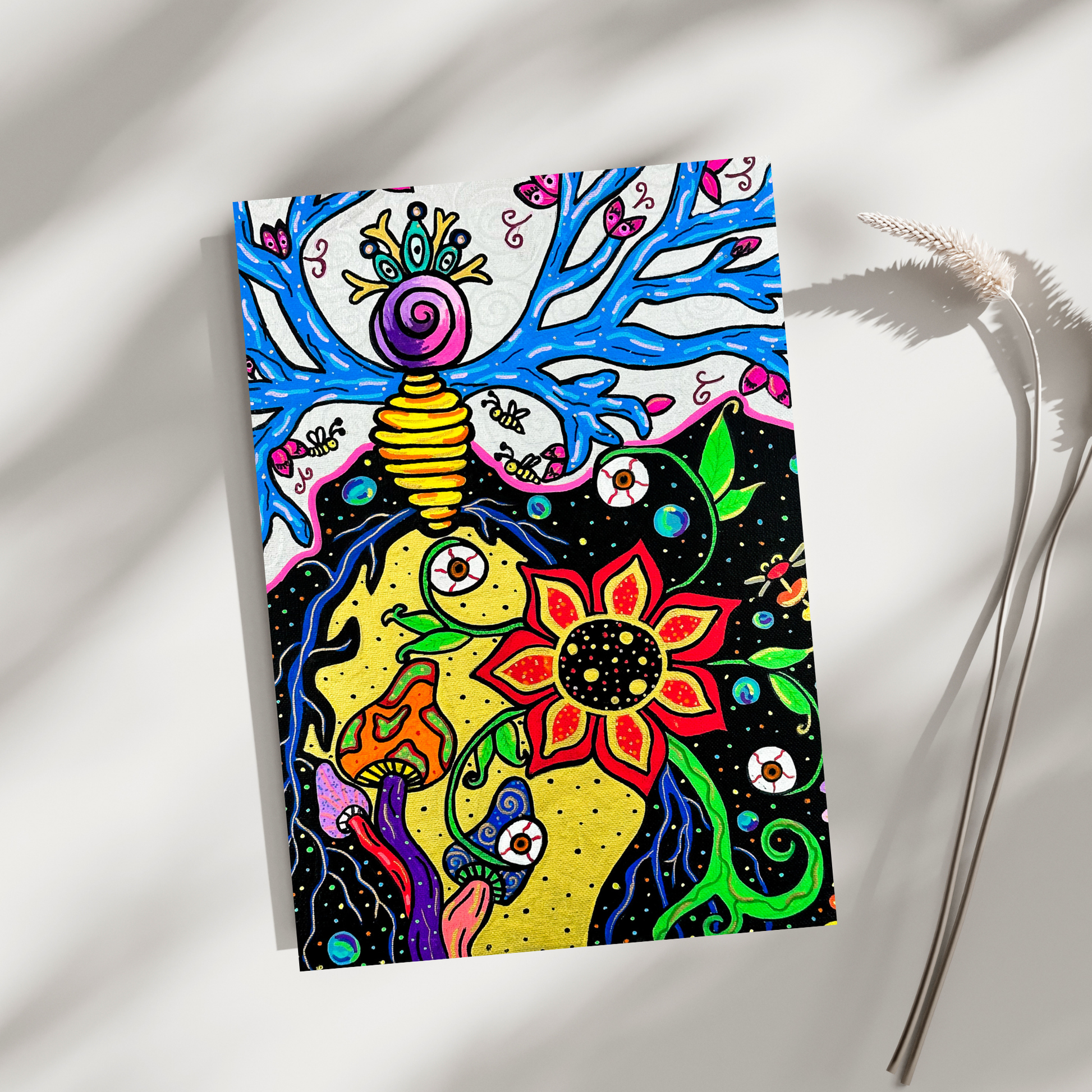 Mother Fine Art Print - Tree, Beehive, Flowers, and Mushroom - Doobie Duo