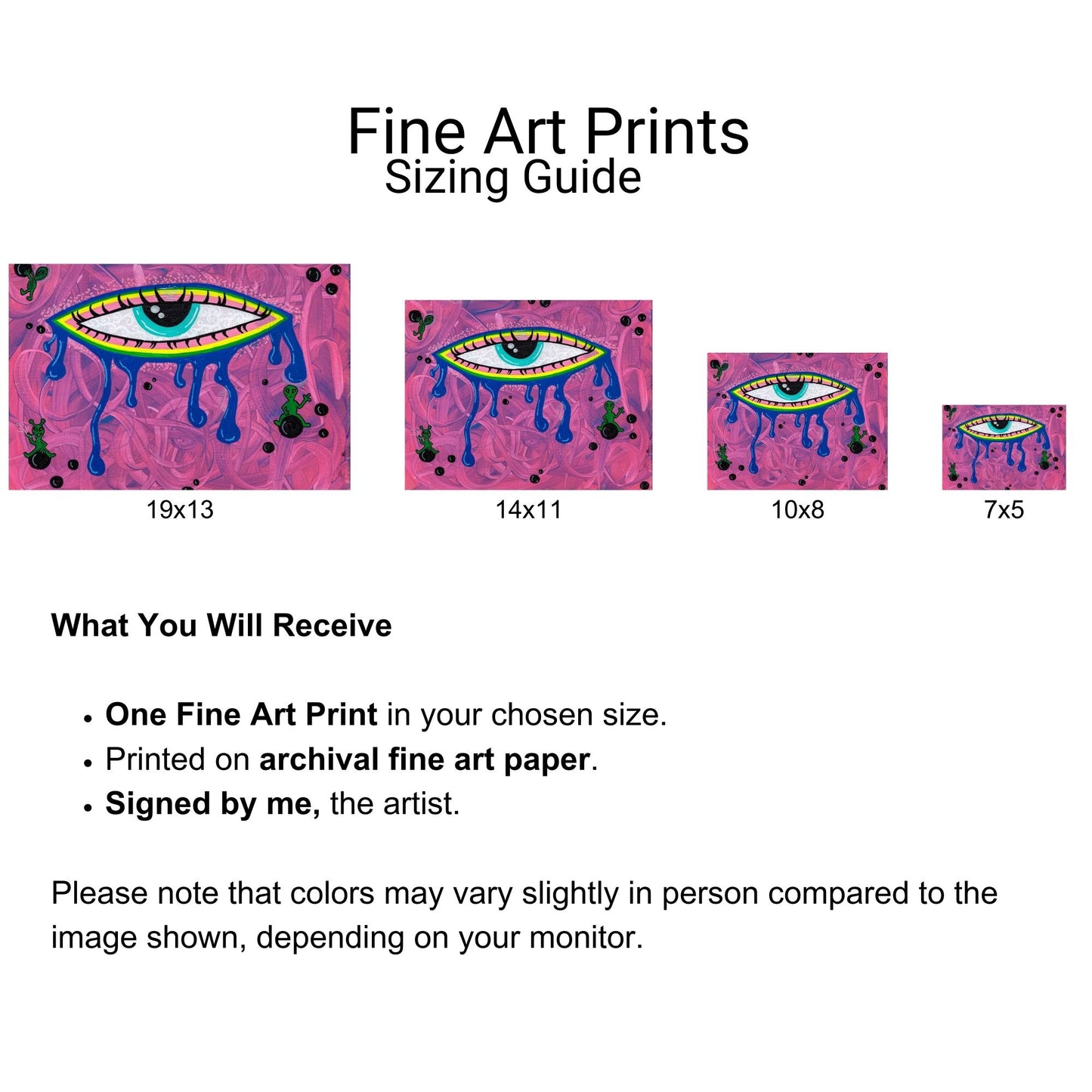 Sight Fine Art Print -Eye and Floating Aliens Pink Background - Doobie Duo