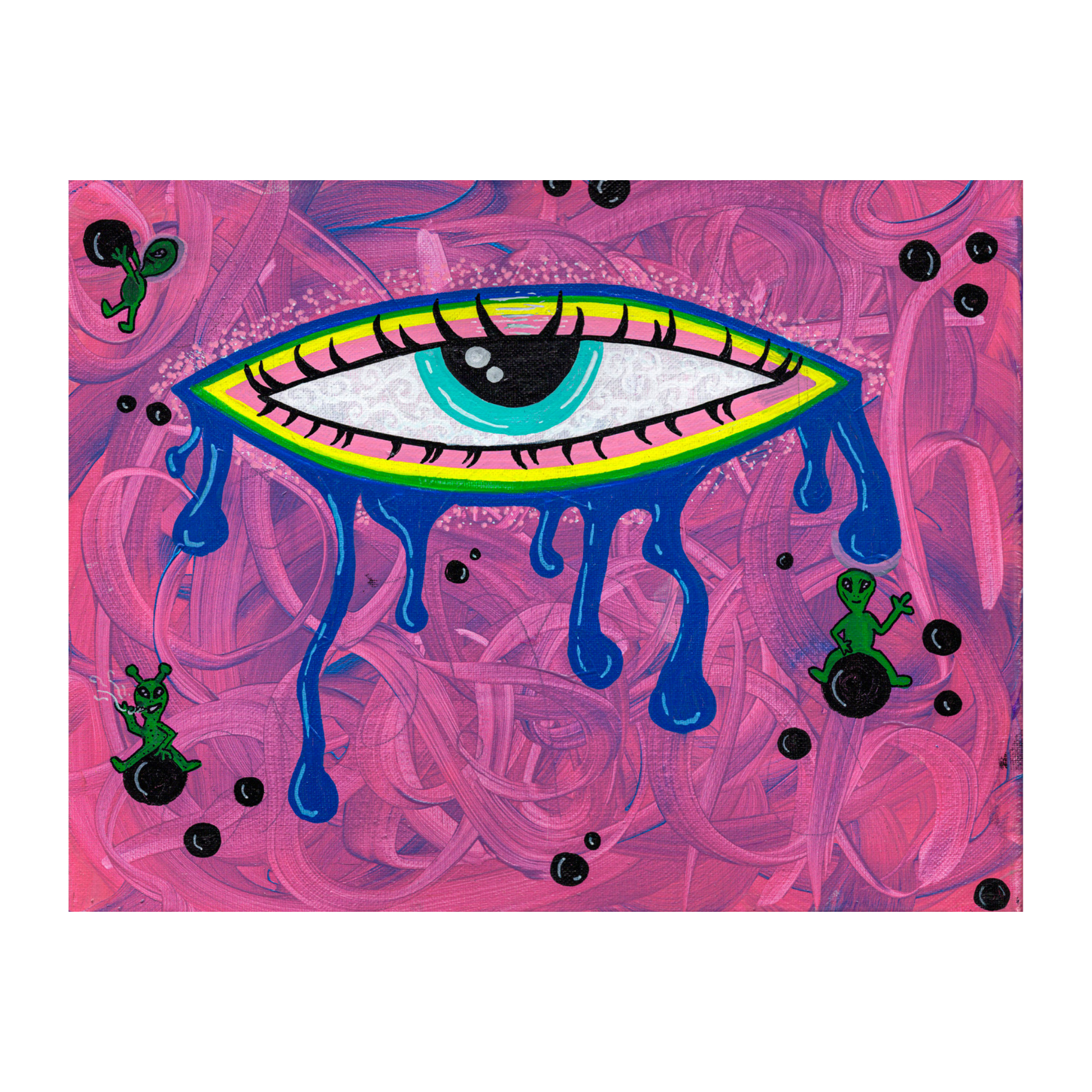 Sight Fine Art Print -Eye and Floating Aliens Pink Background - Doobie Duo
