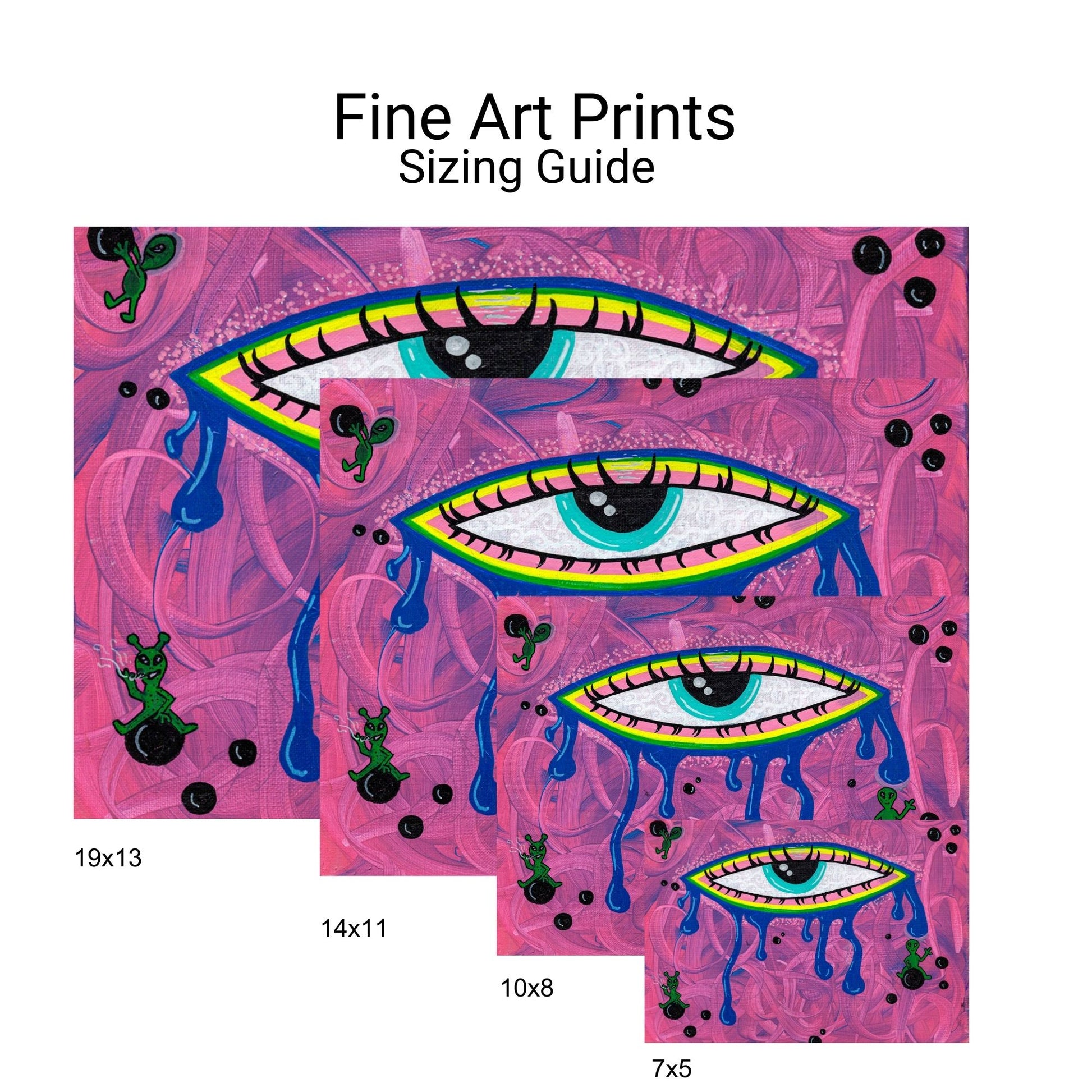 Sight Fine Art Print -Eye and Floating Aliens Pink Background - Doobie Duo
