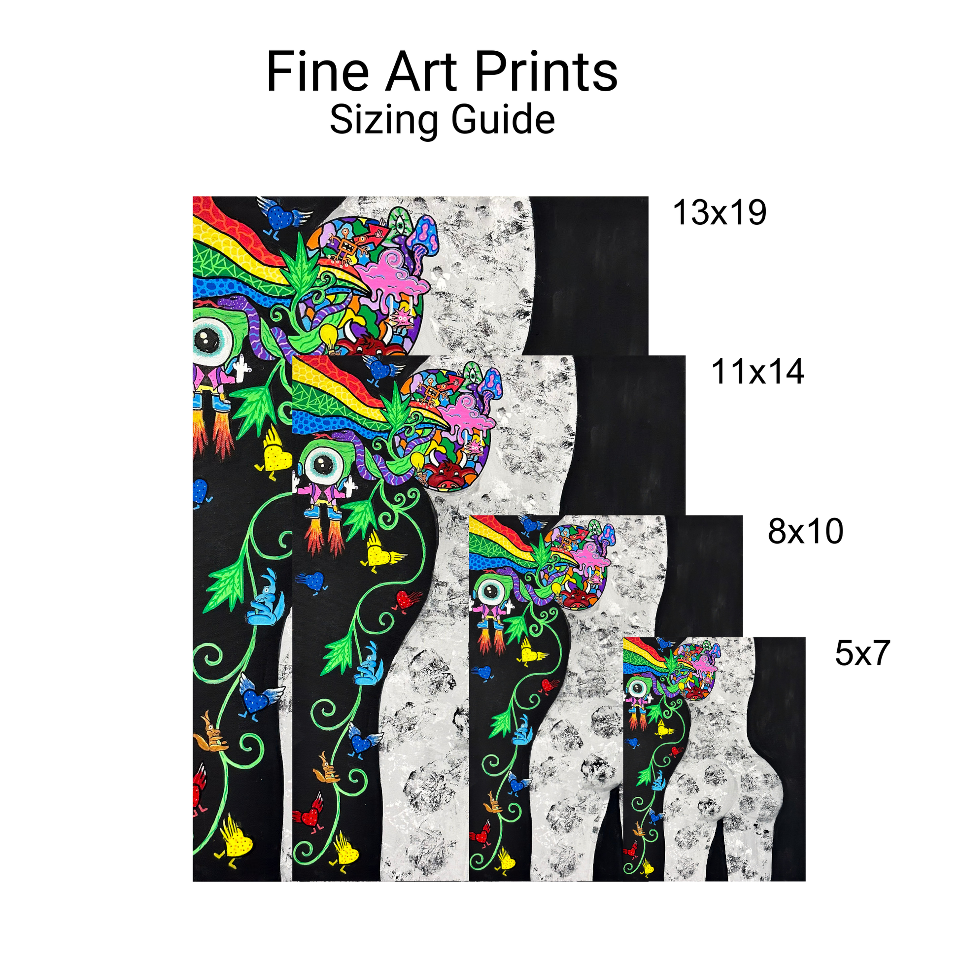 The Light Within Fine Art Print - Black and White Silhouette of a Woman with a Burst of Color and Doodles - Doobie Duo