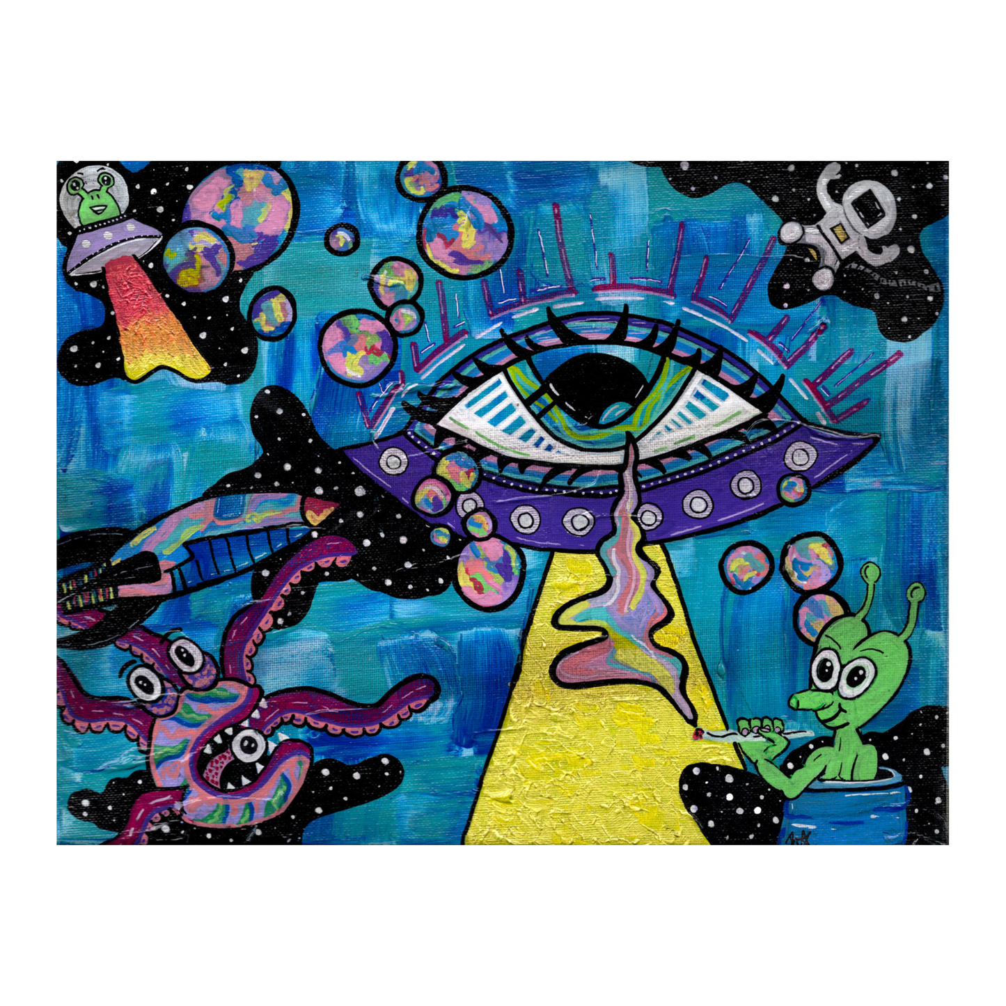 Space-Out Fine Art Print - Alien Eyeball Spaceship - Doobie Duo