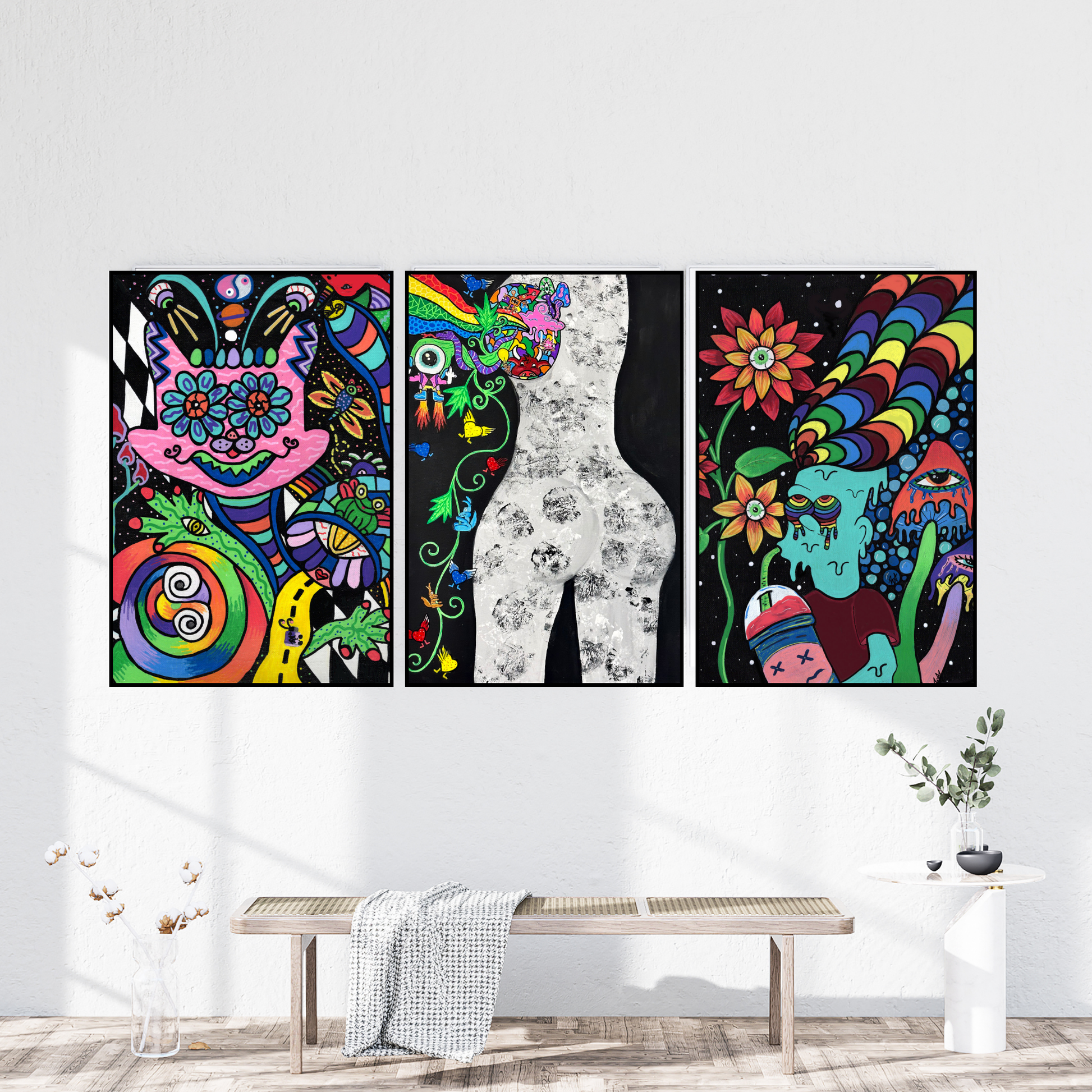 The Light Within Fine Art Print - Black and White Silhouette of a Woman with a Burst of Color and Doodles - Doobie Duo