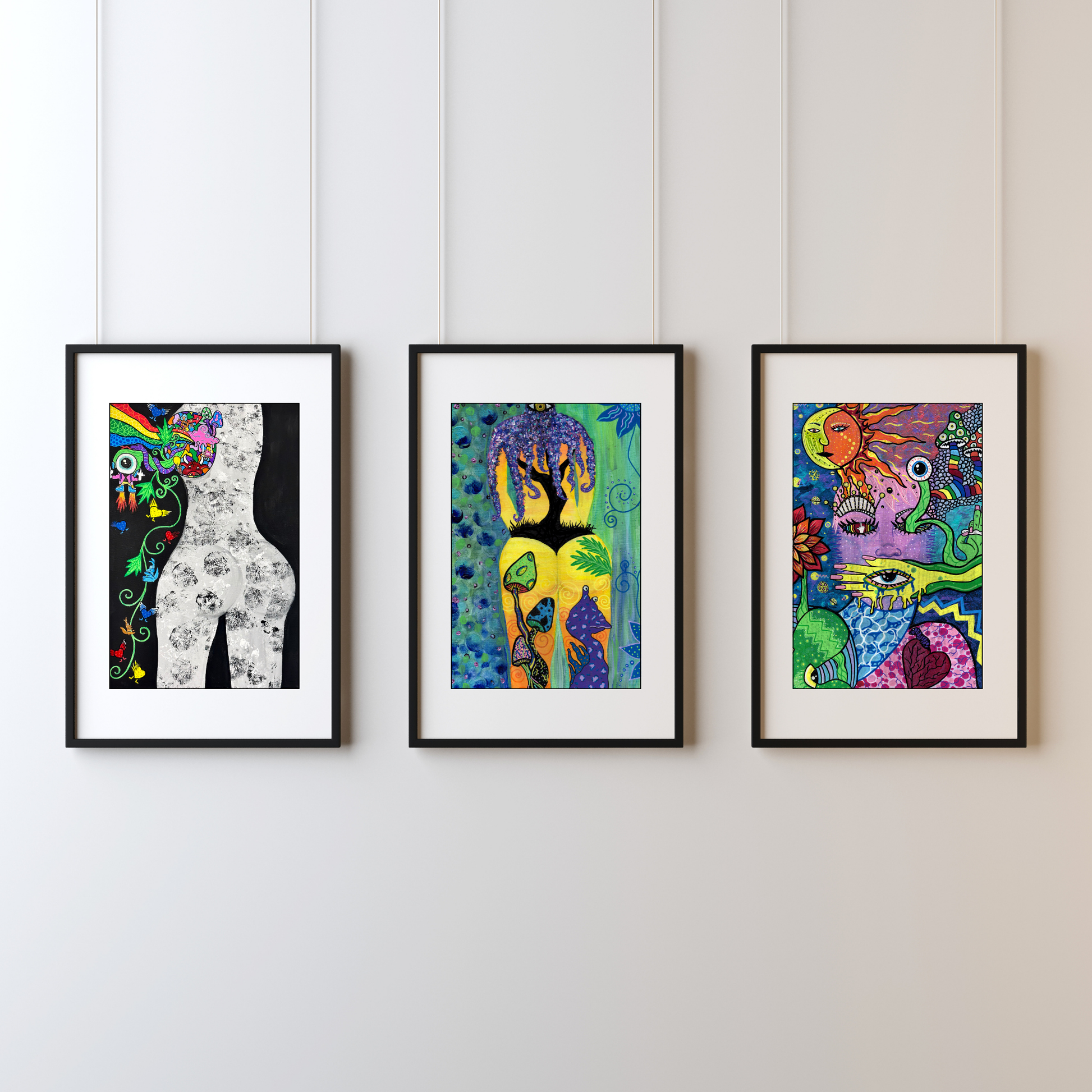 The Light Within Fine Art Print - Black and White Silhouette of a Woman with a Burst of Color and Doodles - Doobie Duo