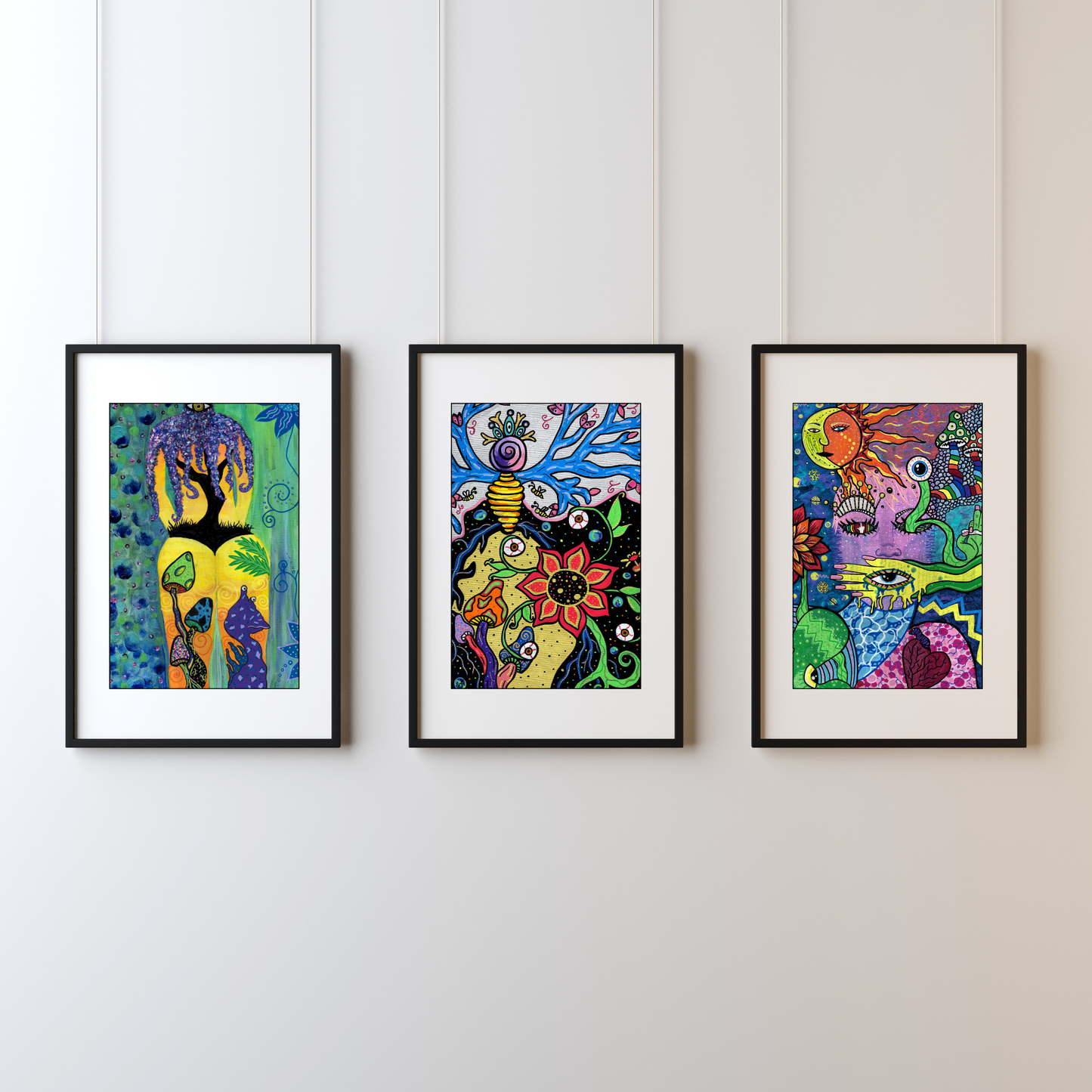 Under the Sea Fine Art Print - Silhouette of a Female's Back, Tree, Mushrooms, and an Alien on the Beachside - Doobie Duo