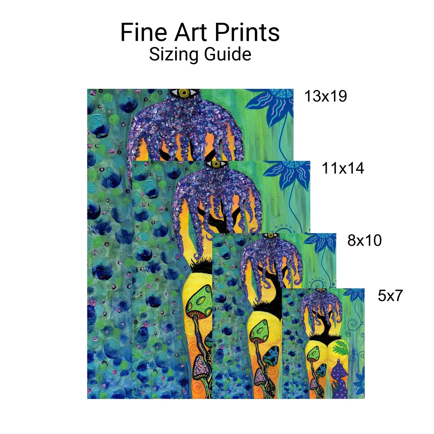 Under the Sea Fine Art Print - Silhouette of a Female's Back, Tree, Mushrooms, and an Alien on the Beachside - Doobie Duo