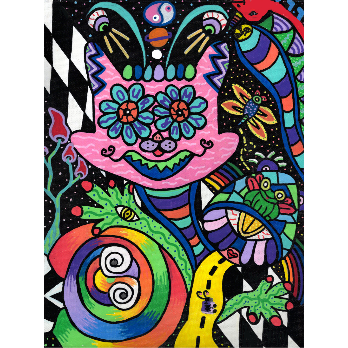 Your Mom Fine Art Print - Cat-like Jack-in-the-Box with Colorful Doodles - Doobie Duo