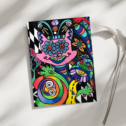 Your Mom Fine Art Print - Cat-like Jack-in-the-Box with Colorful Doodles - Doobie Duo