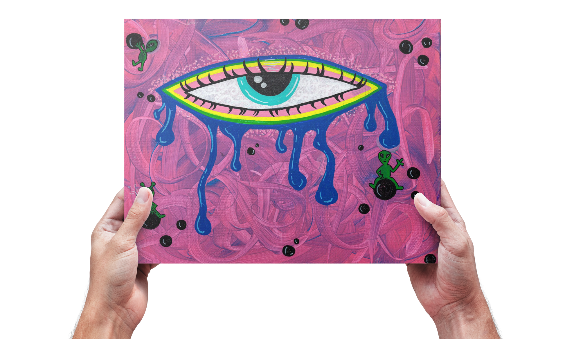 Sight Fine Art Print -Eye and Floating Aliens Pink Background - Doobie Duo