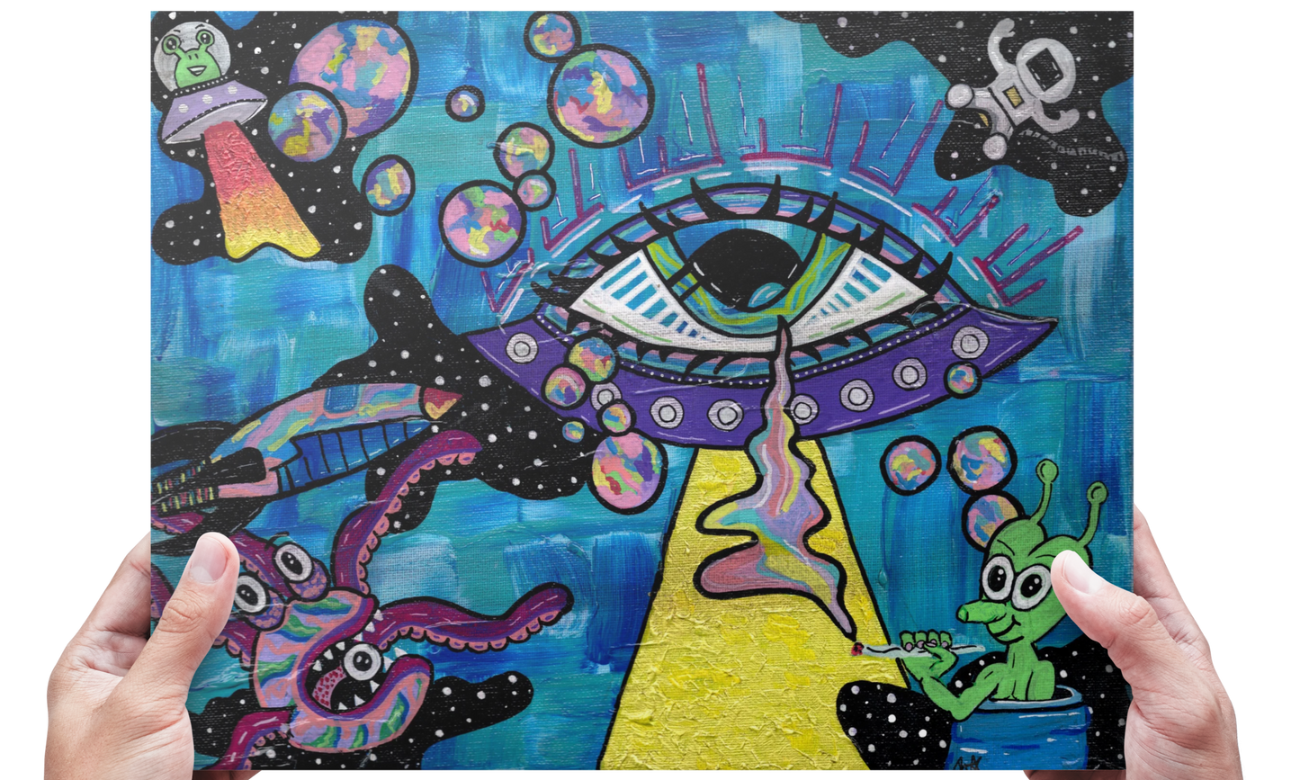 Space-Out Fine Art Print - Alien Eyeball Spaceship - Doobie Duo