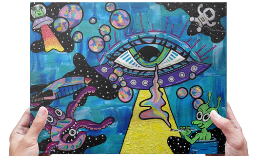 Space-Out Fine Art Print - Alien Eyeball Spaceship - Doobie Duo