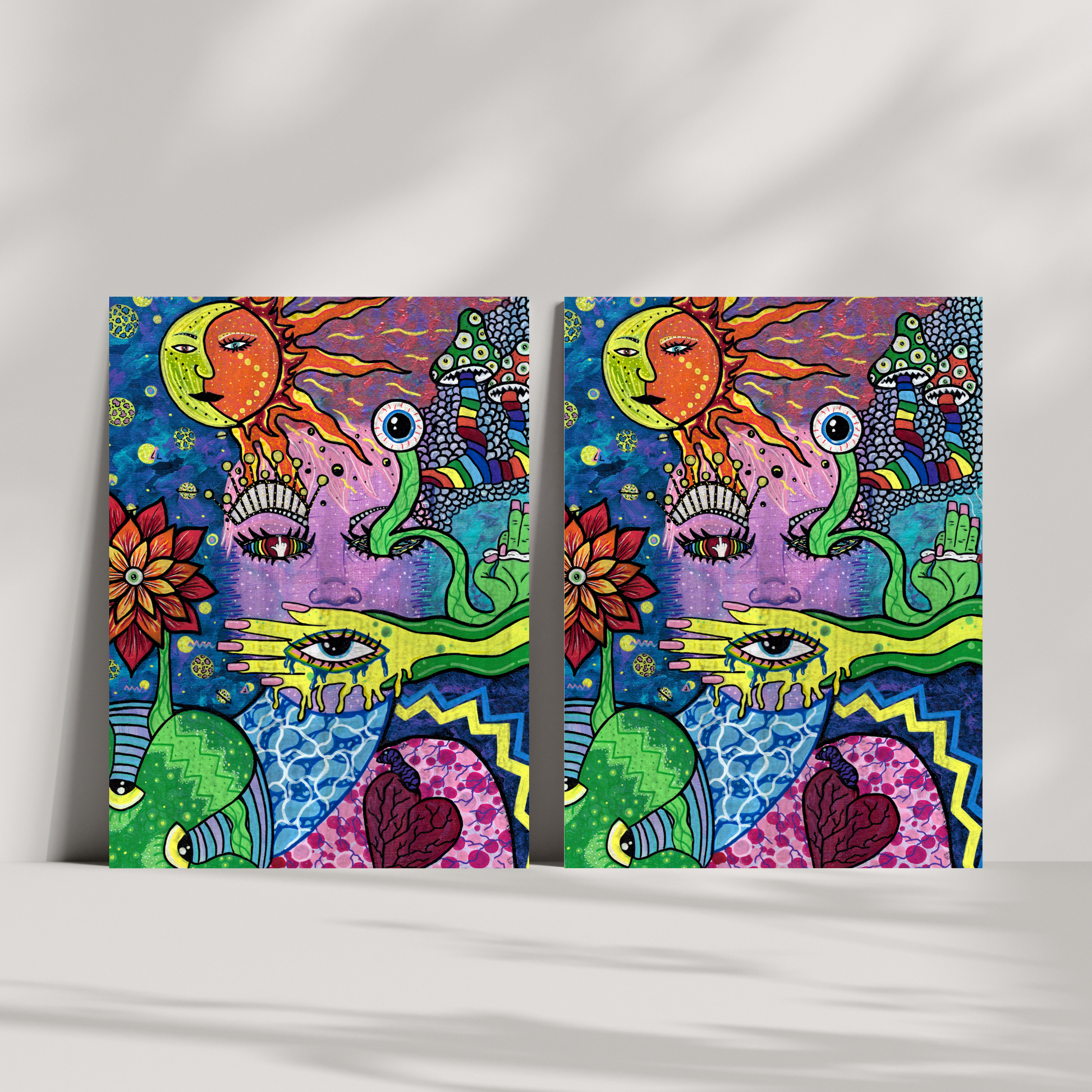 Namaste Fine Art Print - Colorful Trippy Doodle Face - Doobie Duo