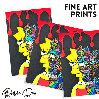 Lisa Fine Art Print, featuring half her face normal, the other half a vibrant collage of doodles by doobie duo