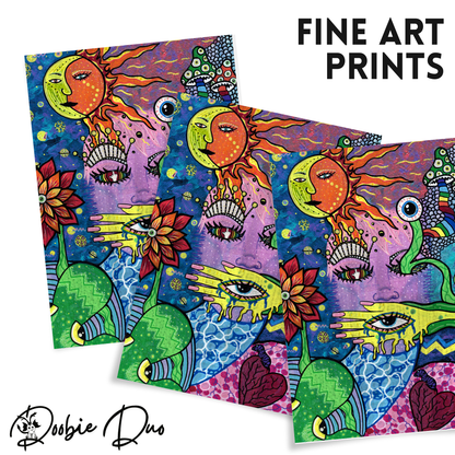 Namaste Fine Art Print - Colorful Trippy Doodle Face - Doobie Duo