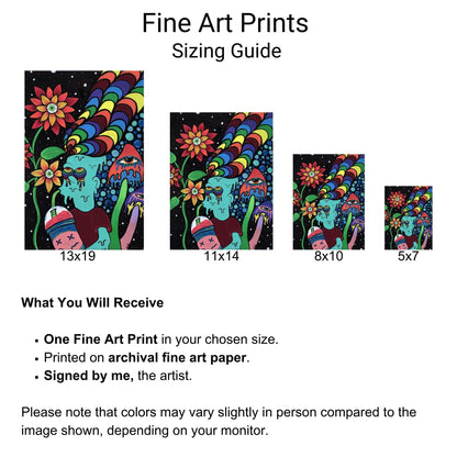 Bart Fine Art Print - Rainbow Dreads, Drinking a Slurpee, Night Sky, Eyeball Sunflowers, and Trippy Mushrooms - Doobie Duo