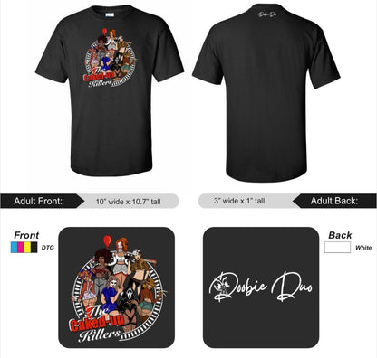 Caked Up Killers Limited Edition Cotton Black T-Shirts with Original Art DTG Prints - Doobie Duo