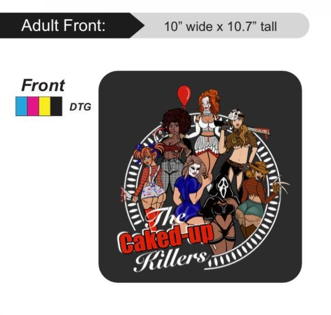 Caked Up Killers Limited Edition Cotton Black T-Shirts with Original Art DTG Prints - Doobie Duo