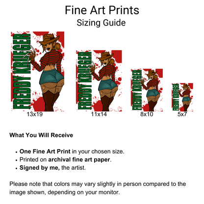 Freddy Krueger Fine Art Print sizing chart -By Doobie Duo