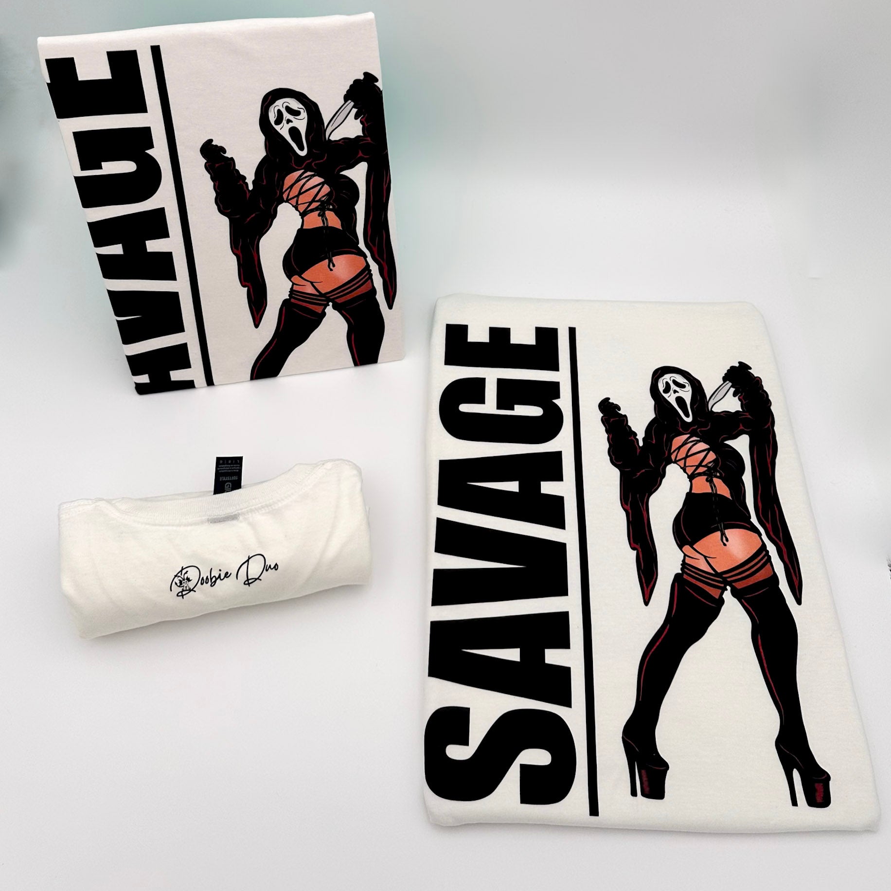 GhostFace Savage Limited Edition Cotton Black T-Shirts with Original Art DTG Prints - Doobie Duo