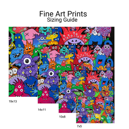 Monster Mania Fine Art Print - Colorful and Playful Collage of Monsters - Doobie Duo