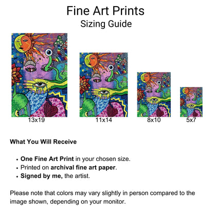 Namaste Fine Art Print - Colorful Trippy Doodle Face - Doobie Duo