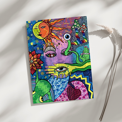 Namaste Fine Art Print - Colorful Trippy Doodle Face - Doobie Duo