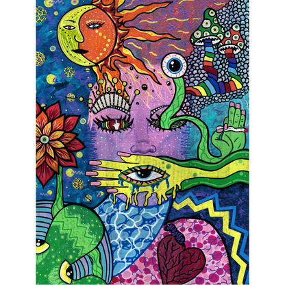 Namaste Fine Art Print - Colorful Trippy Doodle Face - Doobie Duo
