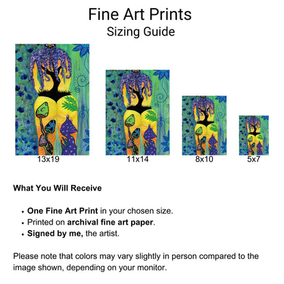 Under the Sea Fine Art Print - Silhouette of a Female's Back, Tree, Mushrooms, and an Alien on the Beachside - Doobie Duo